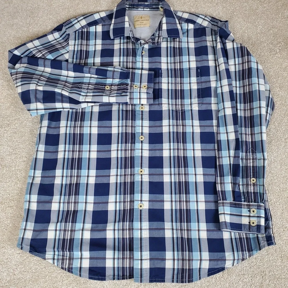 Tommy Bahama Men's Shirt Size‎ Large Blue Plaid Long Sleeve
